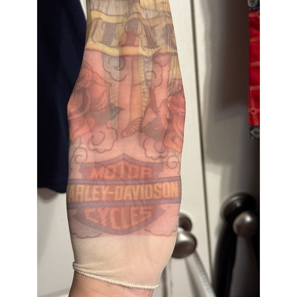 Harley Davidson Mesh Tattoo Sleeve Shirt Y2K Indie Sleaze Grunge Biker Americana - Picture 6 of 9